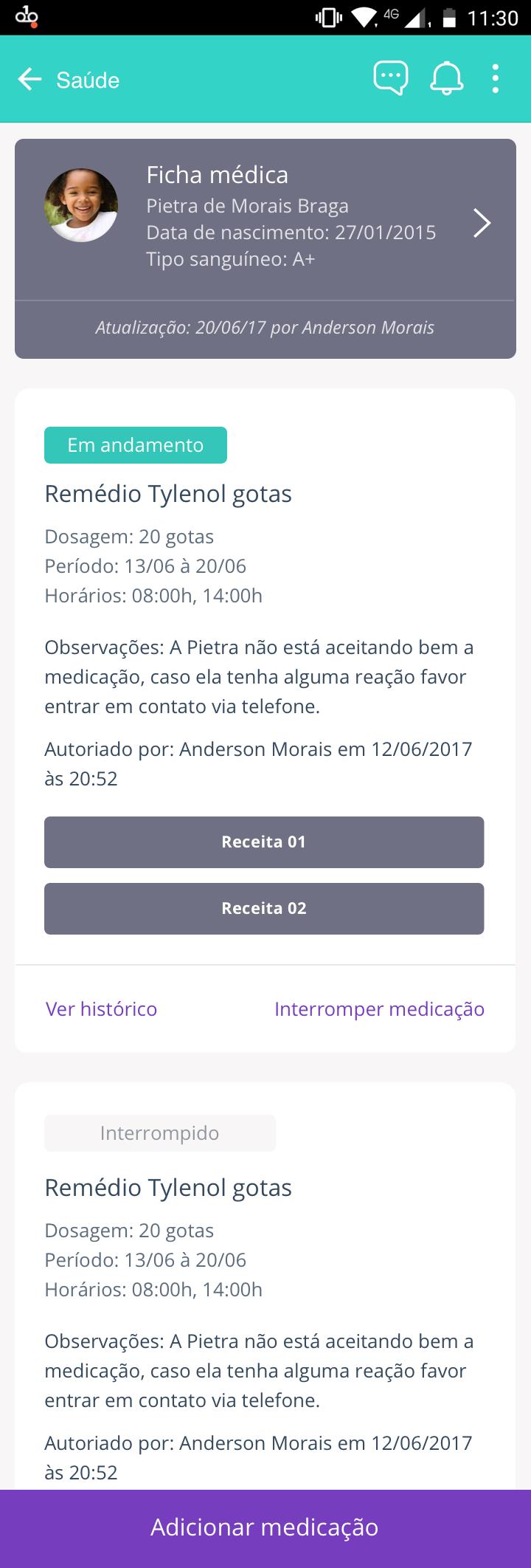 SAÚDE Envie informações sobre medicação e ﬁcha médica do aluno para a