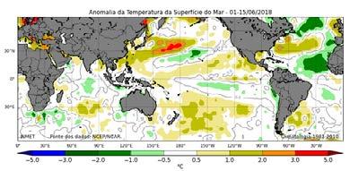 Figura 2 - Mapa de anomalias da TSM no período 1º a 15 de junho de 2018 Fonte: Inmet.