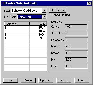 Na janela Criar Perfil de Campo Selecionado, a Célula de Entrada é configurada como Select1.