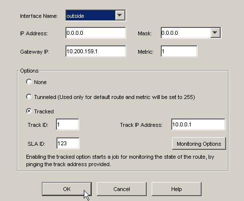 8. Da lista de drop-down do nome da relação, escolha a relação em que a rota reside, e configurar a rota padrão para alcançar o gateway. Neste exemplo, 10.