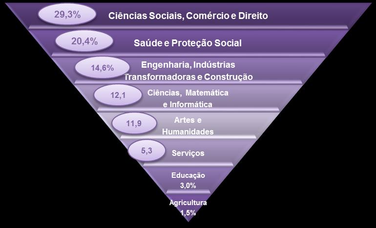 Apesar da área de ciências sociais, comércio e direito (29,3%) ser também a mais escolhida pelos jovens que frequentavam um curso especialização profissional, estes tendem
