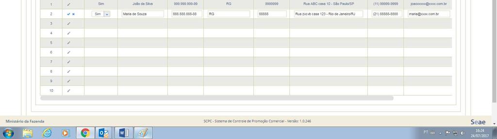 Após inserção dos dados, clique novamente no ícone