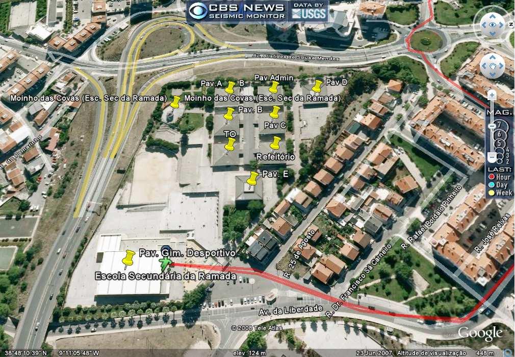 IDENTIFICAR LUGARES 1ª Tarefa 1. Transferir o Google Earth versão 4.3 2. Pesquisar Escola Secundária da Ramada. 3. Identificar com o os pavilhões da Escola. 4. Considerar o rumo Norte que se encontra no canto superior direito (N).