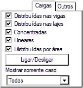 Você pode restringir também os casos de carregamento a serem visualizados.o botão "Cargas" abaixo do grupo permite ligar ou desligar a visualização de todos os tipos de uma vez.