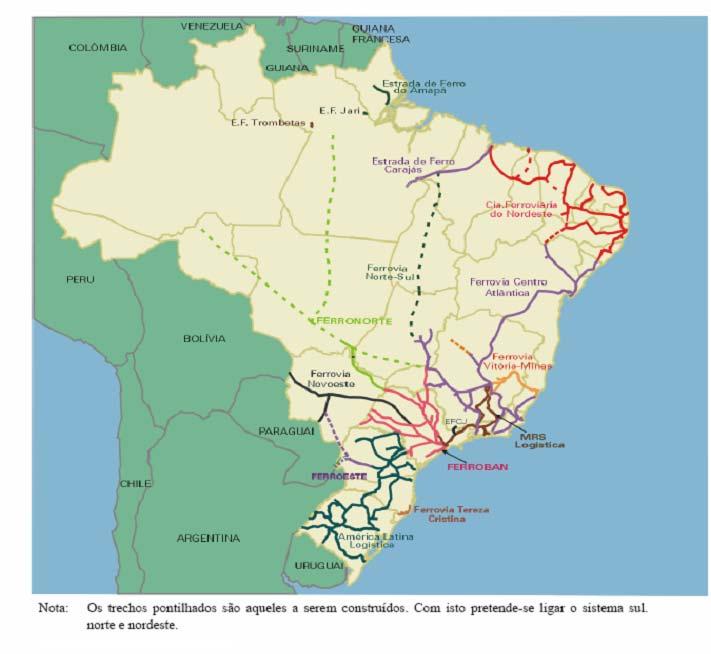 Rede Ferroviária Brasileira Fonte: Ministério dos Transportes Pesquisa CNT ferroviária Antes das concessões a malha