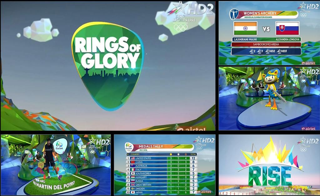 BRANDING DE DESPORTO RISE & RINGS OF GLORY - STAR SPORTS Serviço de branding completo para dois programas sobre os Jogos Olímpicos