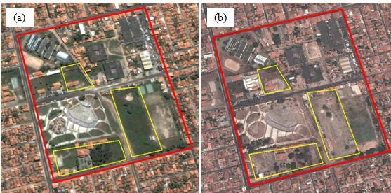 Figura 5 - Modificação da cobertura do uso e ocupação da terra no bairro Maiobão (Praça do Viva Maiobão) - (a) 2010 e (b) 2014 Fonte: Google Earth (2010; 2014). Organizado pelos autores (2016). 4.