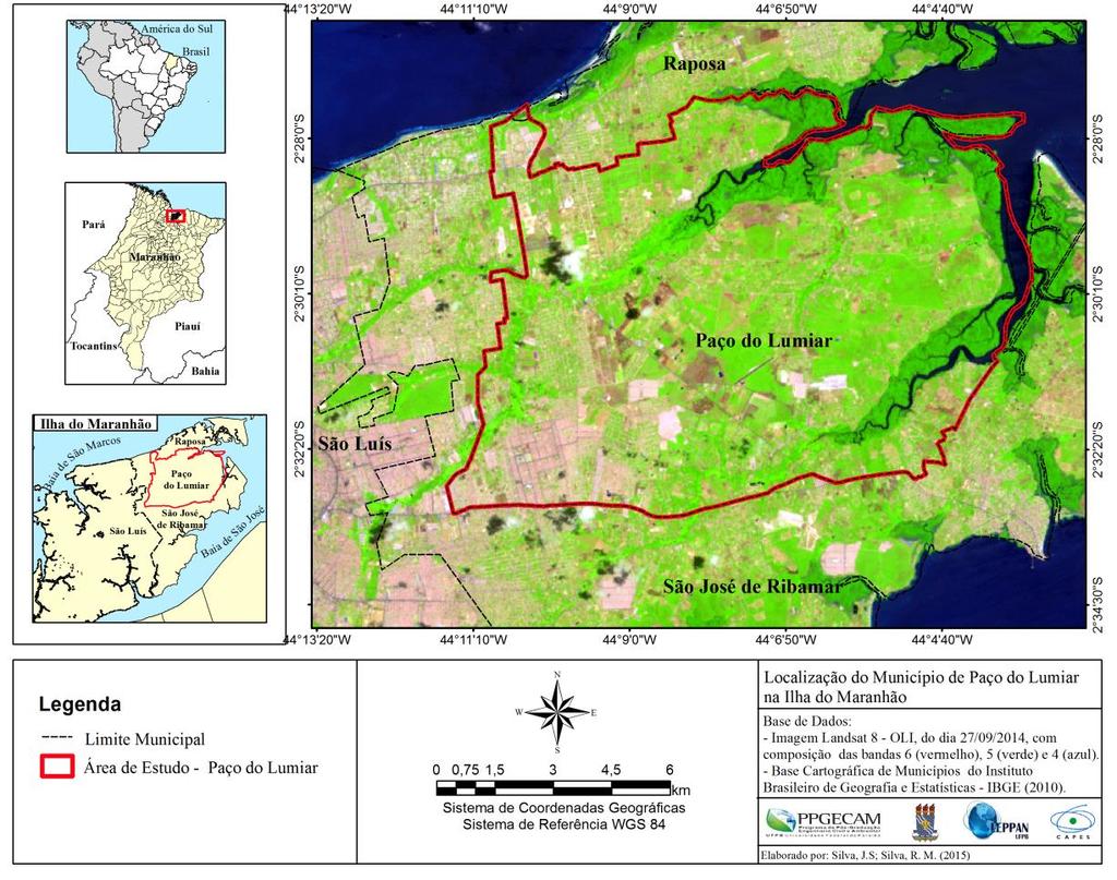 Figura 2 - Localização do município de Paço do Lumiar na Ilha do Maranhão, Estado do Maranhão. Fonte: Elaborado pelos autores (2015).