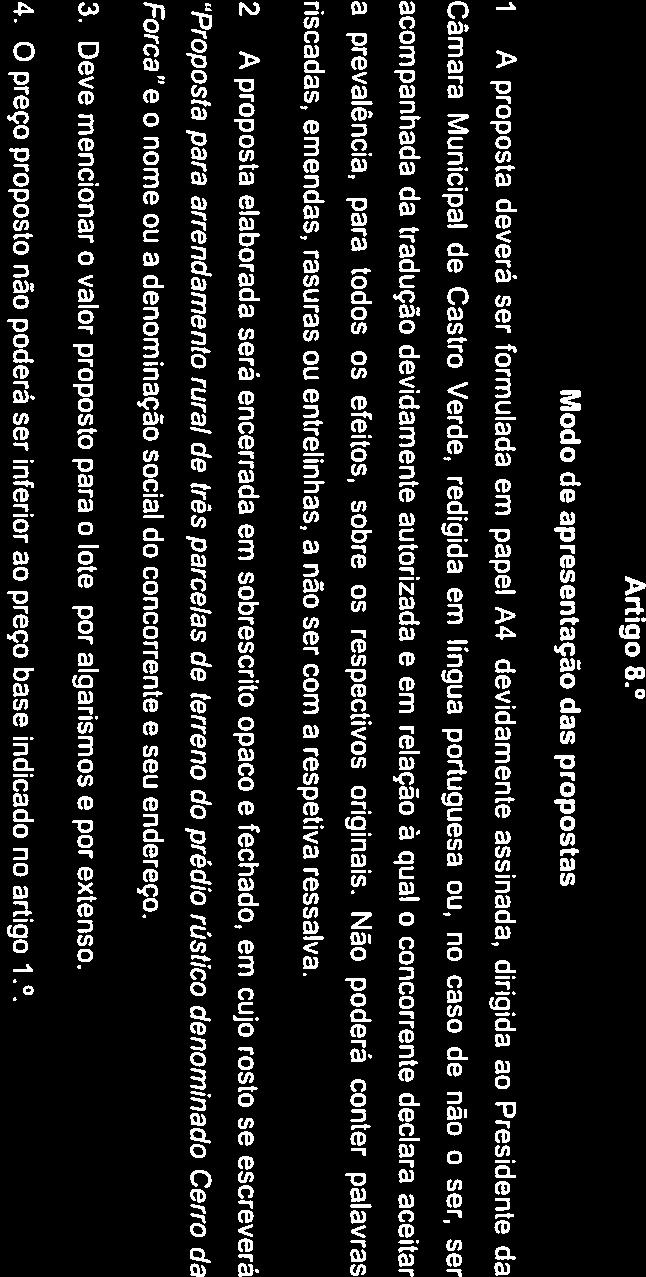 concurso J : l Artigo 8. Modo de apresentação das propostas 1.
