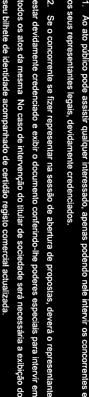 concurso 1. Ao ato público pode assistir qualquer interessado, apenas podendo nele intervir os concorrentes e os seus representantes legais, devidamente credenciados. 2.