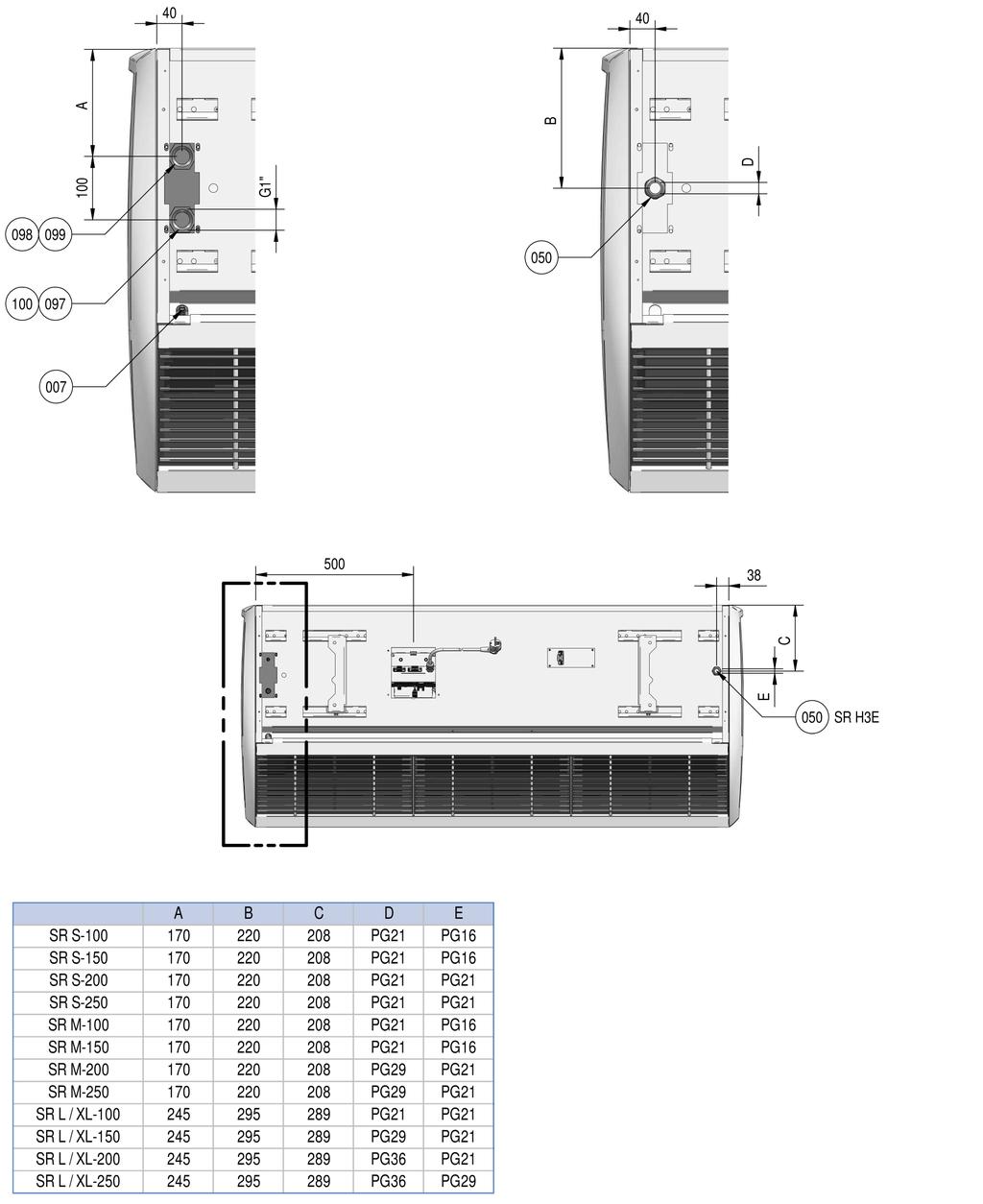 SensAir dimensões Ligações