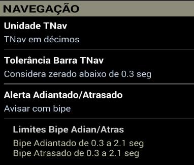 Navegação em décimo de segundo Novas opções de configuração para indicar navegação em décimo de segundo. Indicação de zerado através de um círculo no centro da barra de Tnav Gráfico.