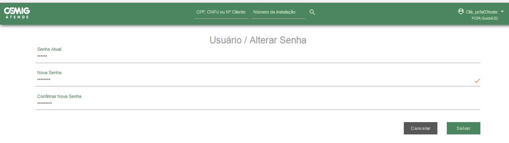 1.4 Alterar senha Para alterar a senha, acesse o perfil do seu login no canto superior direito da tela e