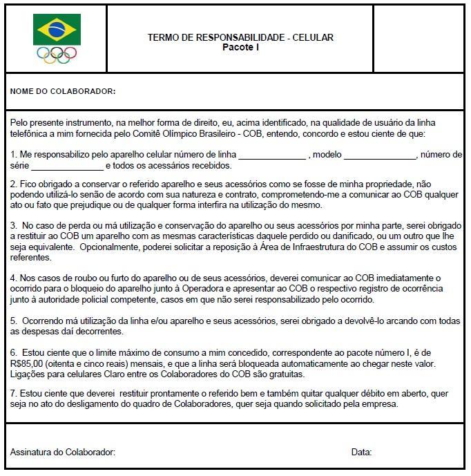 ANEXO III Termo de Responsabilidade Celular Comitê Olímpico Brasileiro