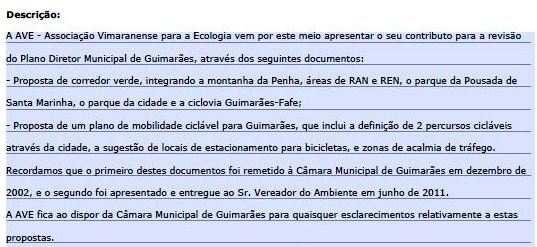 2.5 ÁGUA E ORDENAMENTO DO TERRITÓRIO 2.5.1 REVISÃO DO PDM Resultado da colaboração de um grupo de associados da AVE, apresentamos um conjunto de sugestões que