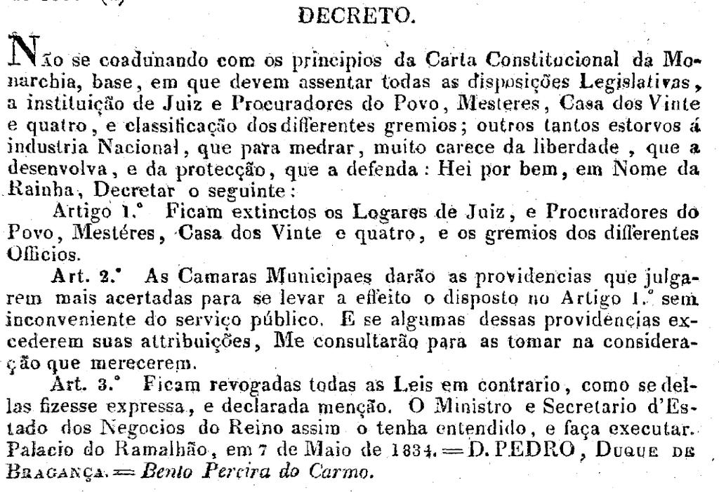 Decreto de 7 de Maio de 1834 Governo da Regência (1830-1834) sessão flash