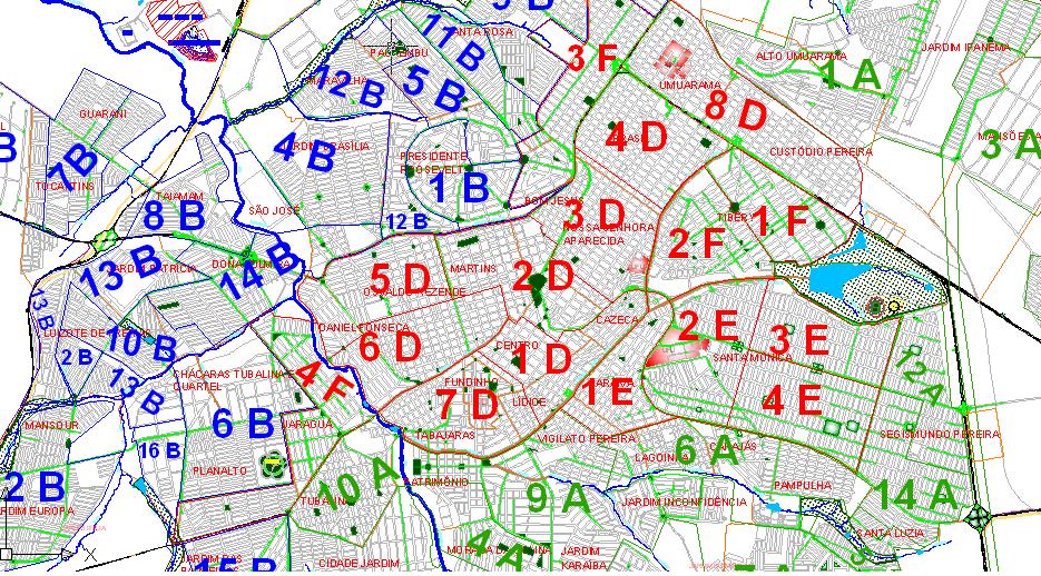 40 Figura 2 Mapa de Araguari 14 Setores da Coleta Domiciliar Fonte: Secretaria Municipal de Serviços Urbanos 2012 De acordo com o Plano de Trabalho para as Coletas (PTC, 2017), os setores são