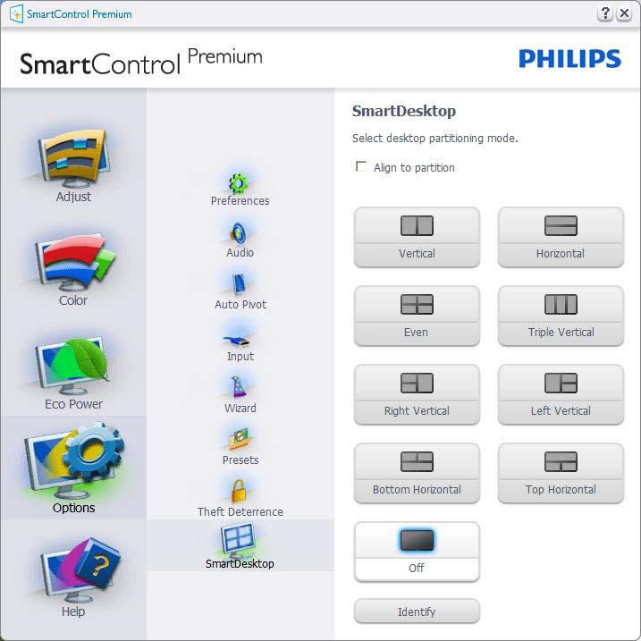 3. Otimização da imagem 3.4 Guia do SmartDesktop SmartDesktop O SmartDesktop encontra-se em SmartControl Premium. Instalar o SmartControl Premium e selecionar SmartDesktop em Options (Opções).
