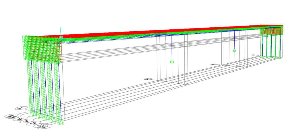 (a) (b) Figura 7 (a) Corte transversal da ponte; (b) corte longitudinal do encontro. Figura 8 Modelo estrutural 3D utilizando CsiBridge.