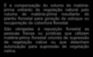 É a compensação do volume de matériaprima extraído de vegetação natural pelo volume de matéria-prima resultante de