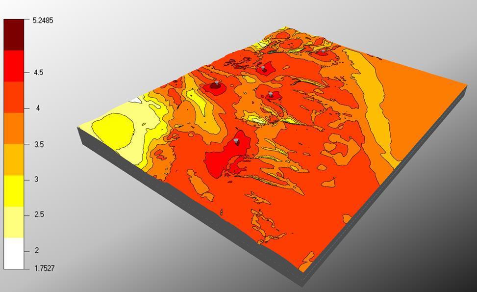 Figura 28 - Mapa do parâmetro K da Weibull @ 100 m O segundo conjunto de resultados será referente às simulações que não levaram em conta os efeitos do empuxo térmico e, por conseguinte, não