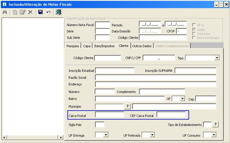 Essa funcionalidade está disponível na Nota 003861. 2.2. CADASTROS BÁSICOS 2.2.1. NOTAS FISCAIS Melhoria nas telas Inclusão/Alteração de Notas Fiscais conforme abaixo: 1.