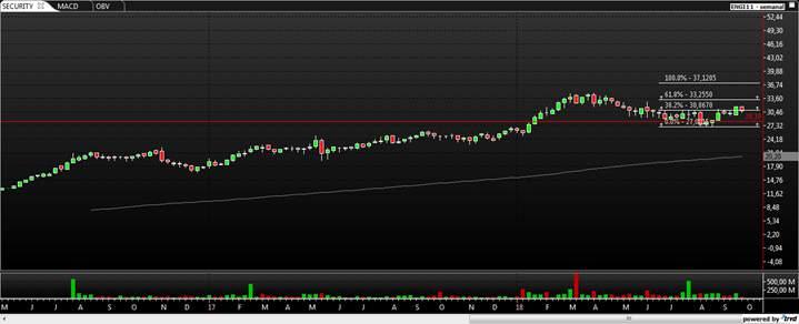 Energisa SA (ENGI11 ) O papel, em forte e clara tendência de alta de médio e longo prazo, demonstra iniciar uma retomada desta tendência após sofrer uma realização entre abril e agosto.