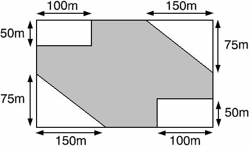 (FAAP-SP) Uma praça está inscrita em uma área retangular cujos lados medem 300m e 500 m, conforme a figura