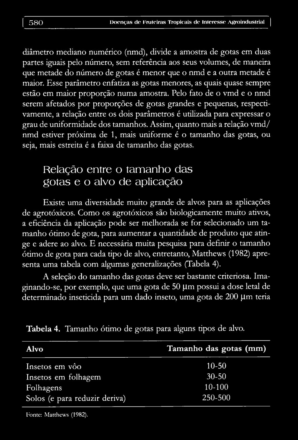 Pelo fato de o vmd e o nmd serem afetados por proporções de gotas grandes e pequenas, respectivamente, a relação entre os dois parâmetros é utilizada para expressar o grau de uniformidade dos