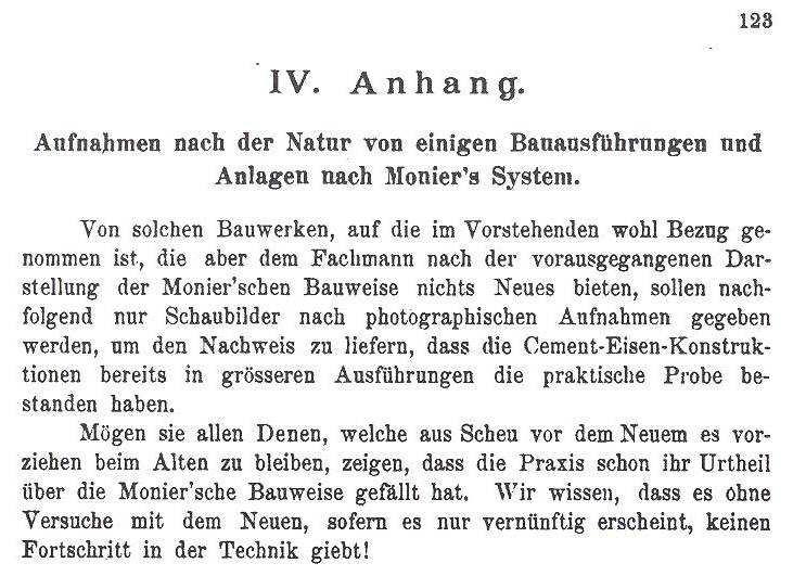 pág. 10/18 Comentário ao final do Livro Das System Monier de 1887. IV. Anexo Fotos segundo os tipos de execução de obras e instalações segundo o Sistema de Monier.