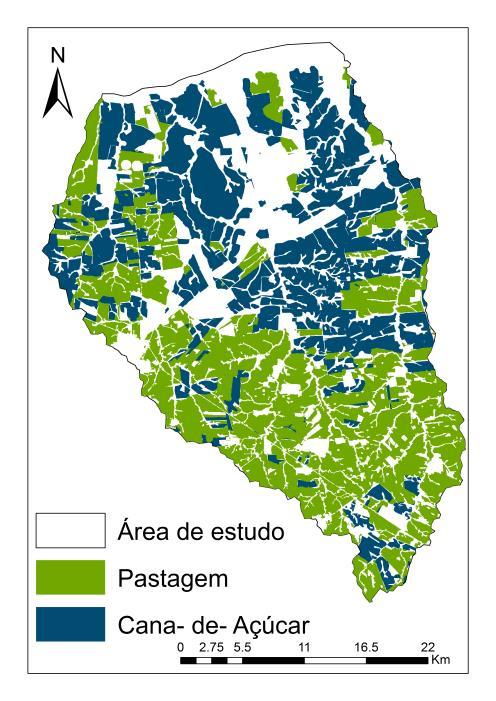 observar uma relação destas manchas de maior fertilidade com o cultivo da cana-de-açúcar, quando comparadas com as manchas em locais onde há predominio de pastagem.