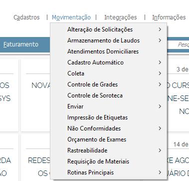 rotinas principais do sistema, como [Controle de