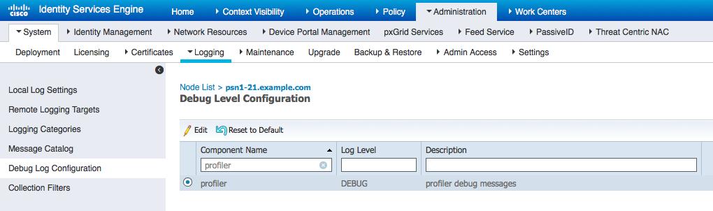 Logs a ser verificados - profiler.log. Você pode atá-lo diretamente de ISE CLI: ISE21-3ek/admin# show logging application profiler.