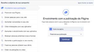 Curtidas de página: Anúncios para construir público no Facebook. Cliques no site: Anúncios para estimular pessoas a visitar seu site.