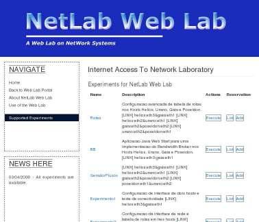 4.5 Arquitetura dos Experimentos do NetLab WebLab 44 Fig. 4.2: Experimentos Disponibilizados para o NetLab WebLab no Projeto NetLabWL. A Fig. 4.4 ilustra parte da arquitetura do NetLab WebLab que mantêm a base da arquitetura do projeto GigaBOTWL.