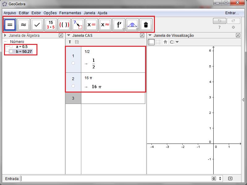 14 CAPÍTULO 3. JANELA PARA CÁLCULOS ALGÉBRICOS SIMBÓLICOS(CAS) Figura 3.2: Expressões avaliadas na Janela de Álgebra e na Janela CAS 3.