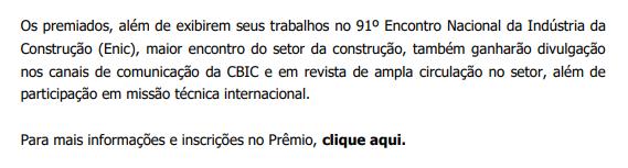 Título: Prêmio CBIC de Inovação e Sustentabilidade: último dia para se inscrever Participe!