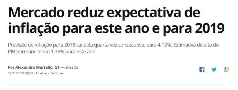 Título: Mercado reduz expectativa de inflação para este ano e