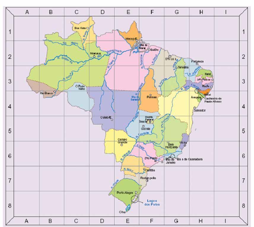 Matemática Para localizar um ponto em um mapa dividido em quadradinhos, utilizamos duas retas perpendiculares, que são os eixos.