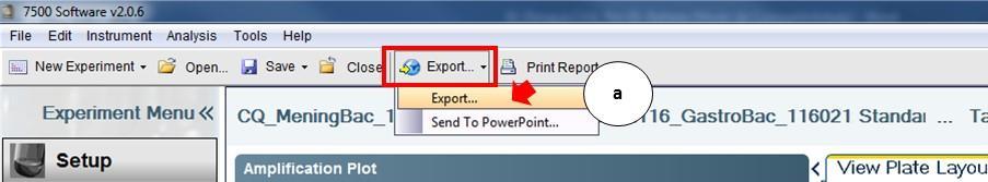 Após análise, para registro dos resultados, o usuário pode exportar os dados em planilha excel. a) No menu superior, selecionar a opção Export > Export.