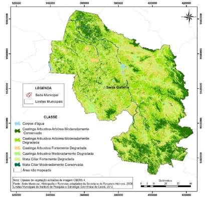 Ciliar Fortemente Degradada (MCfd) Na figura 1, o mapa de cobertura vegetal mostra a distribuição dos tipos de vegetação mapeados.