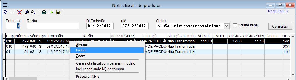 14. Tela de nota fiscal de produto Acessar a