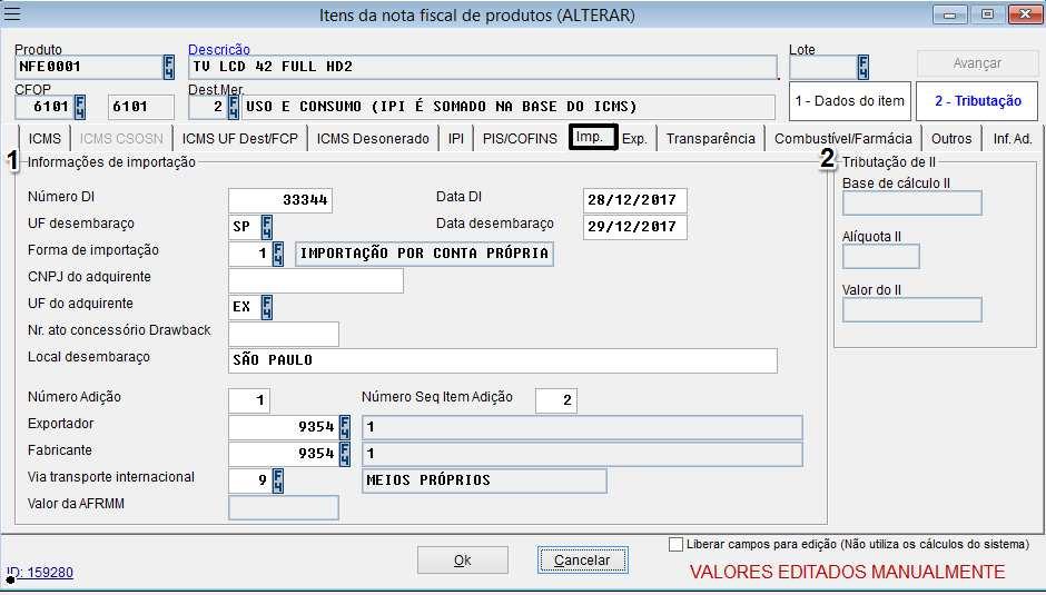 Especificação da aba de Importação: 1.