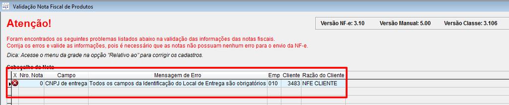 informações da identificação do local de entrega não é obrigatório o preenchimento, mas caso algum campo seja