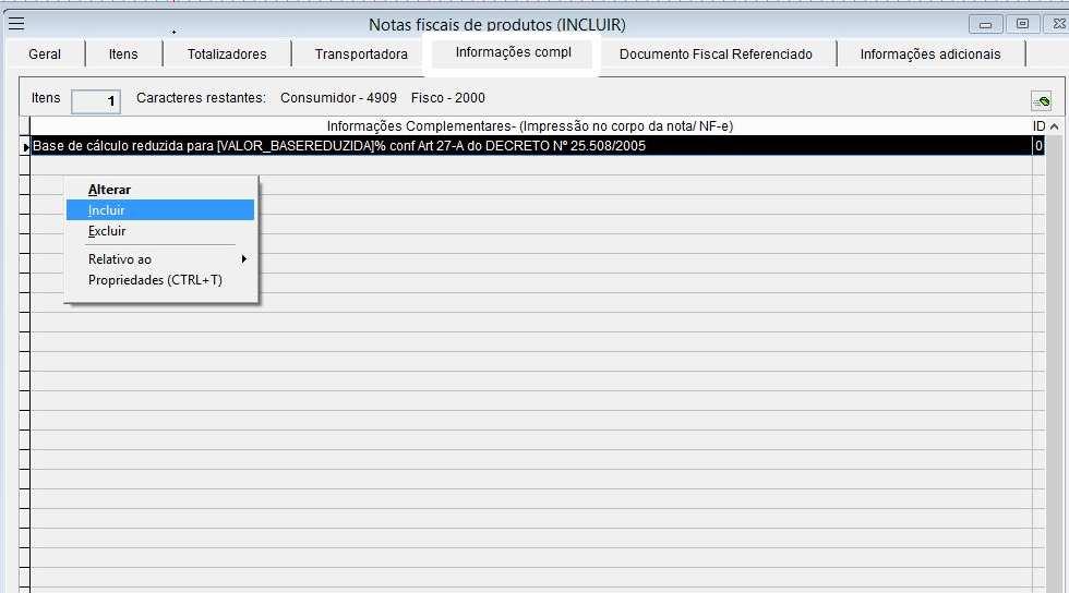 Tela Informações complementares: As informações carregadas de forma automática