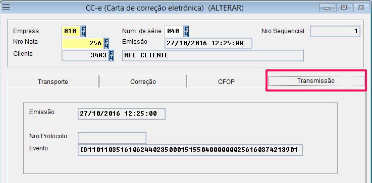 Obs: A carta de correção não gera um lote de transmissão, apenas vincula um evento a nota fiscal em questão e