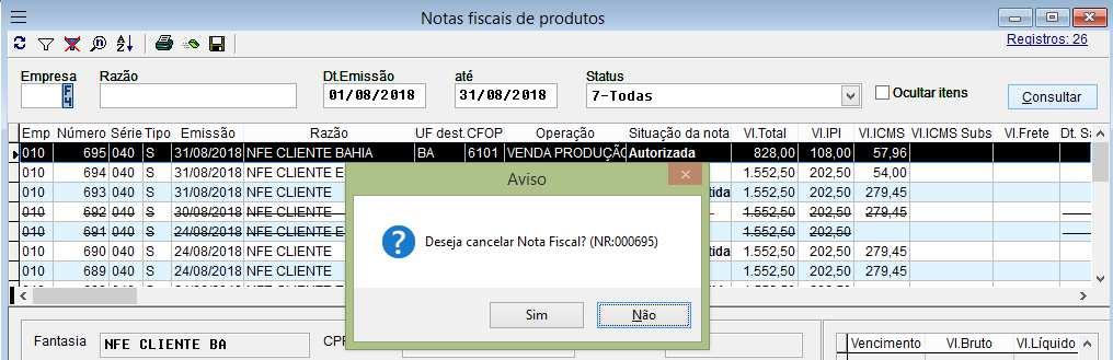 contexto e clica na opção Cancelar