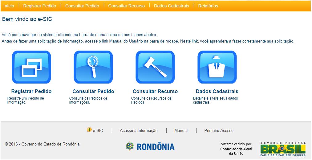 Na tela Registrar Pedido de Informação, o nome do Solicitante é preenchido automaticamente,