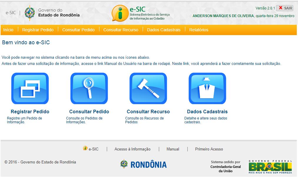 Após o cadastro concluído, o cidadão poderá utilizar o e-sic sempre que precisar, acessando a página do sistema com o nome do usuário e senha para entrar.