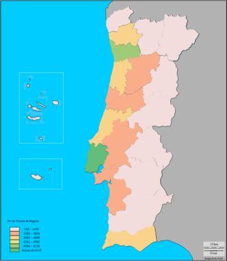 Tendência semelhante nota-se ao nível dos Títulos de Registo, ainda que a distribuição geográfica seja mais equilibrada, com mais distritos a registarem um maior número de agentes.